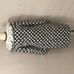 Vintage Designer Dress Ruffle Neck Black & White Midi Flirty Fun & Modest SeeMea